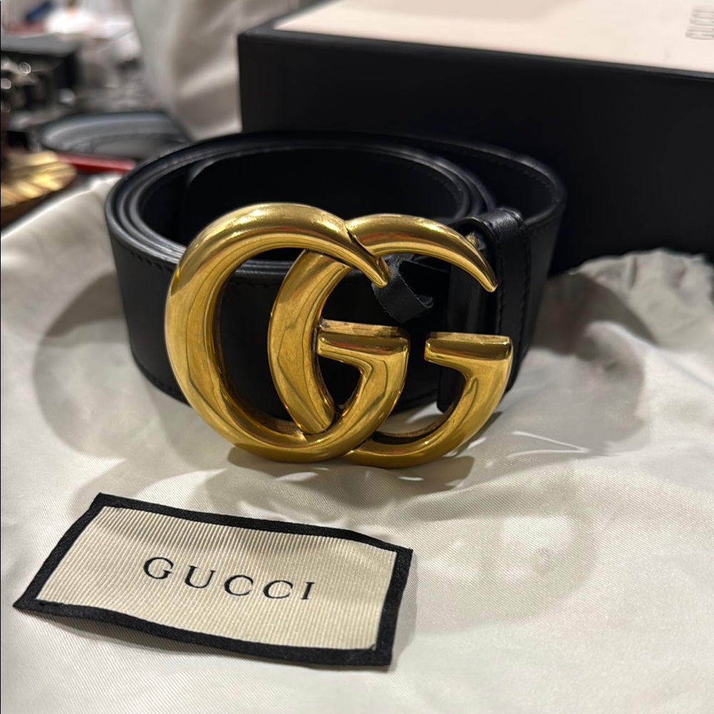 Gucci GG MARMONT WIDE BELT WITH SHINY BUCKLE